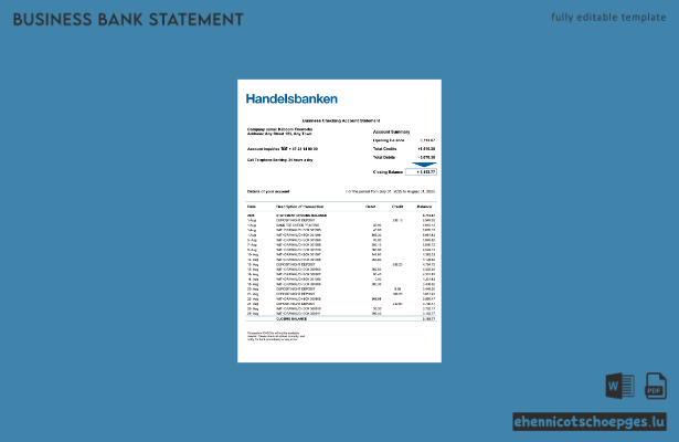 Norwegische Handelsbank-Unternehmensabrechnung: Beispiel-Word- und PDF-Datei (Vorschau)
